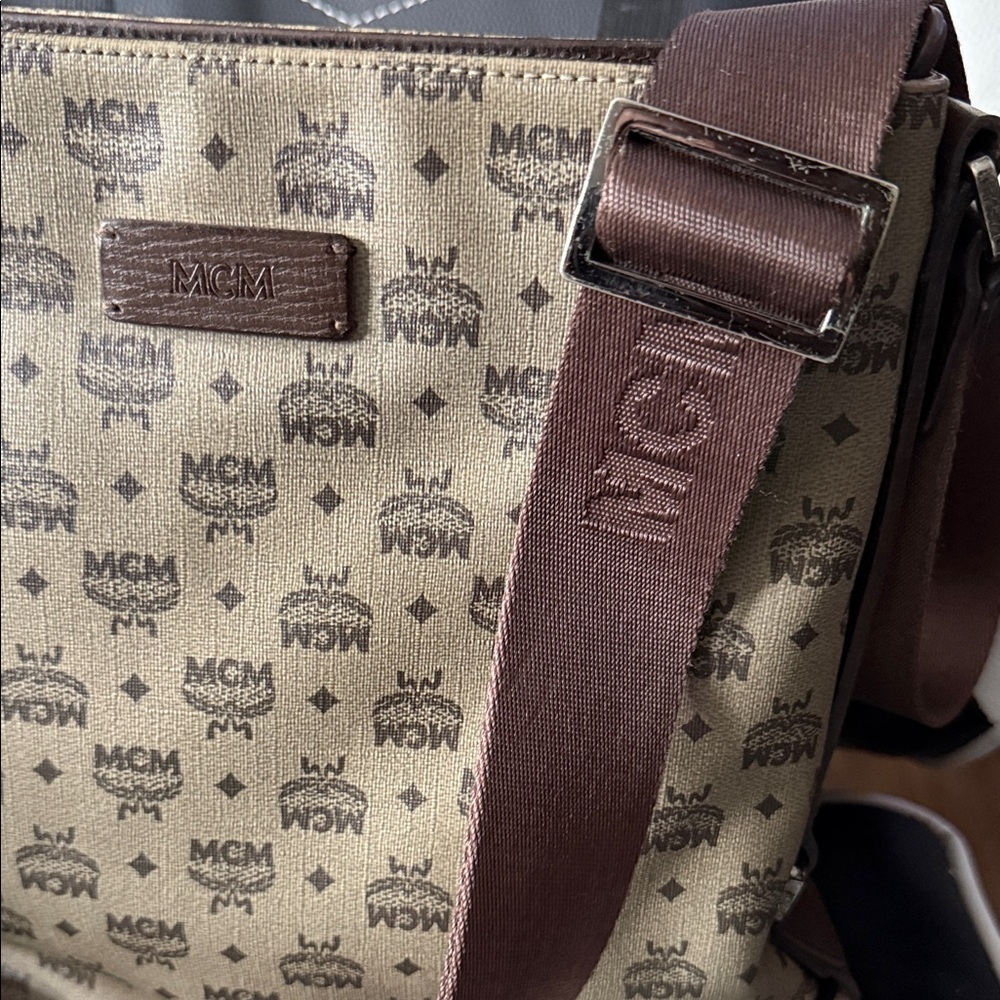 MCM Tan and Brown Logo Messenger Bag - Picture 2 of 14